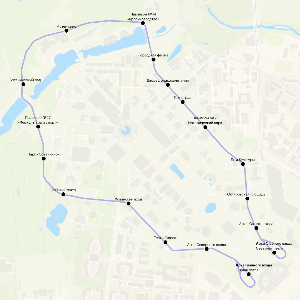 Карта движения транспорта по кольцевой дороге с южной и северной петлями