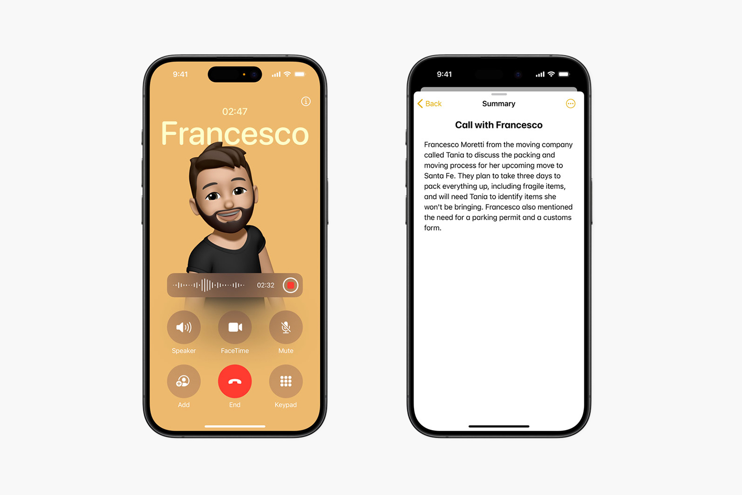 Запись звонка и составление саммари. Источник: apple.com