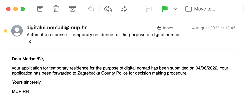Это письмо, которое я получил из МВД Хорватии