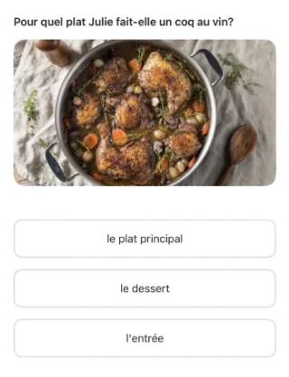 Такие интерактивные задания предлагает приложение Busuu для пользователей, изучающих французский на уровне В1