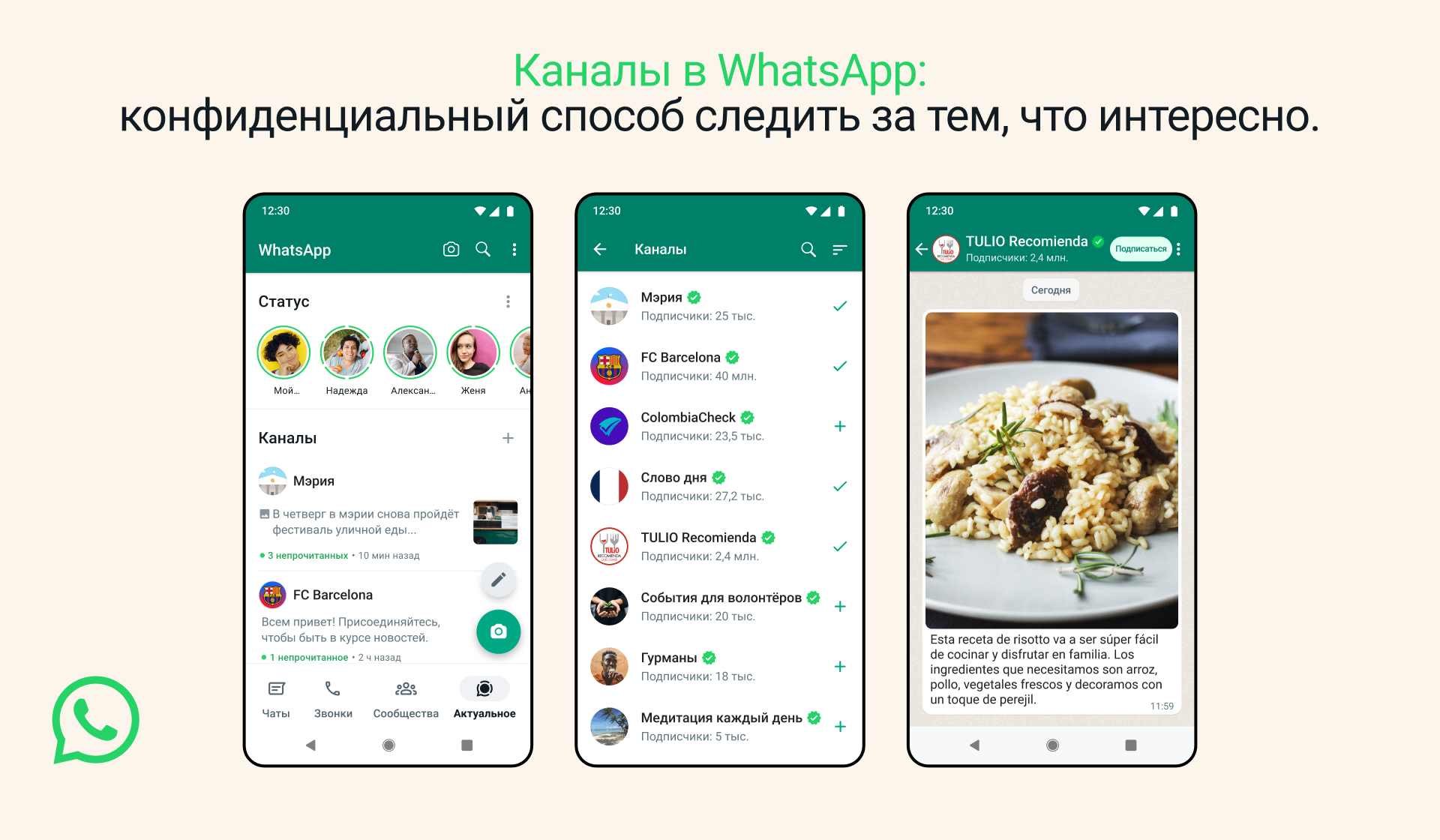 Так будут выглядеть каналы. Источник: WhatsApp*