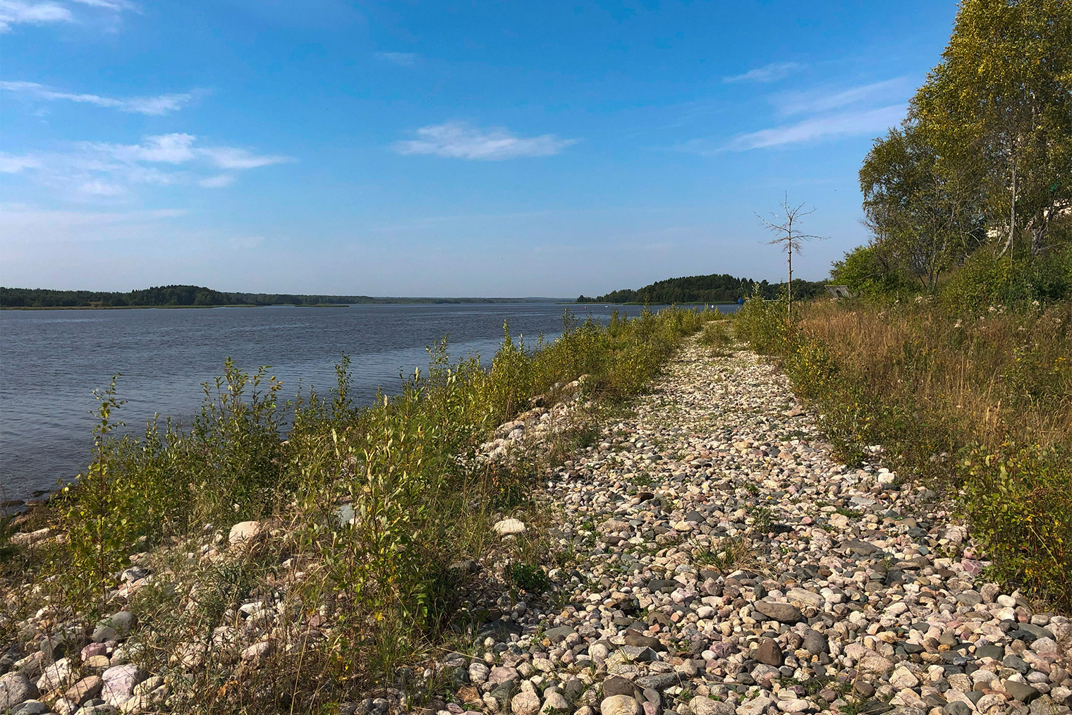 Выложенная камнями набережная Шекснинского водохранилища