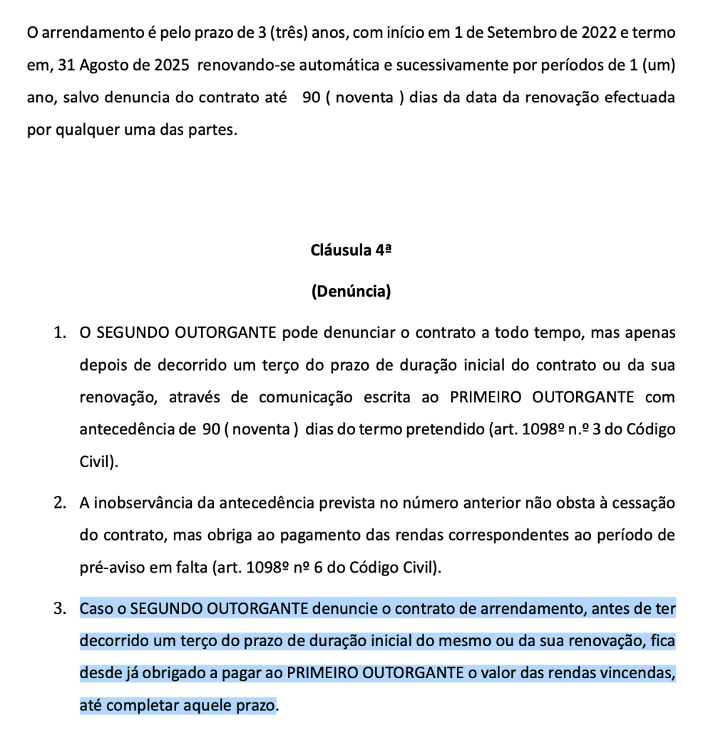 В этой части договора аренды говорится о сроке, на который он заключается, — с 1 сентября 2022 до 31 августа 2025 года с возможностью продления. А также о необходимости прожить минимум треть от общего срока договора и письменно предупредить о выезде за 90 дней
