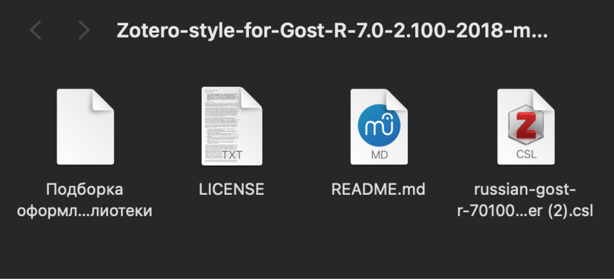 Файлы после распаковки — нам нужен с расширением CSL, запомните где он лежит, чтобы подгрузить в Zotero