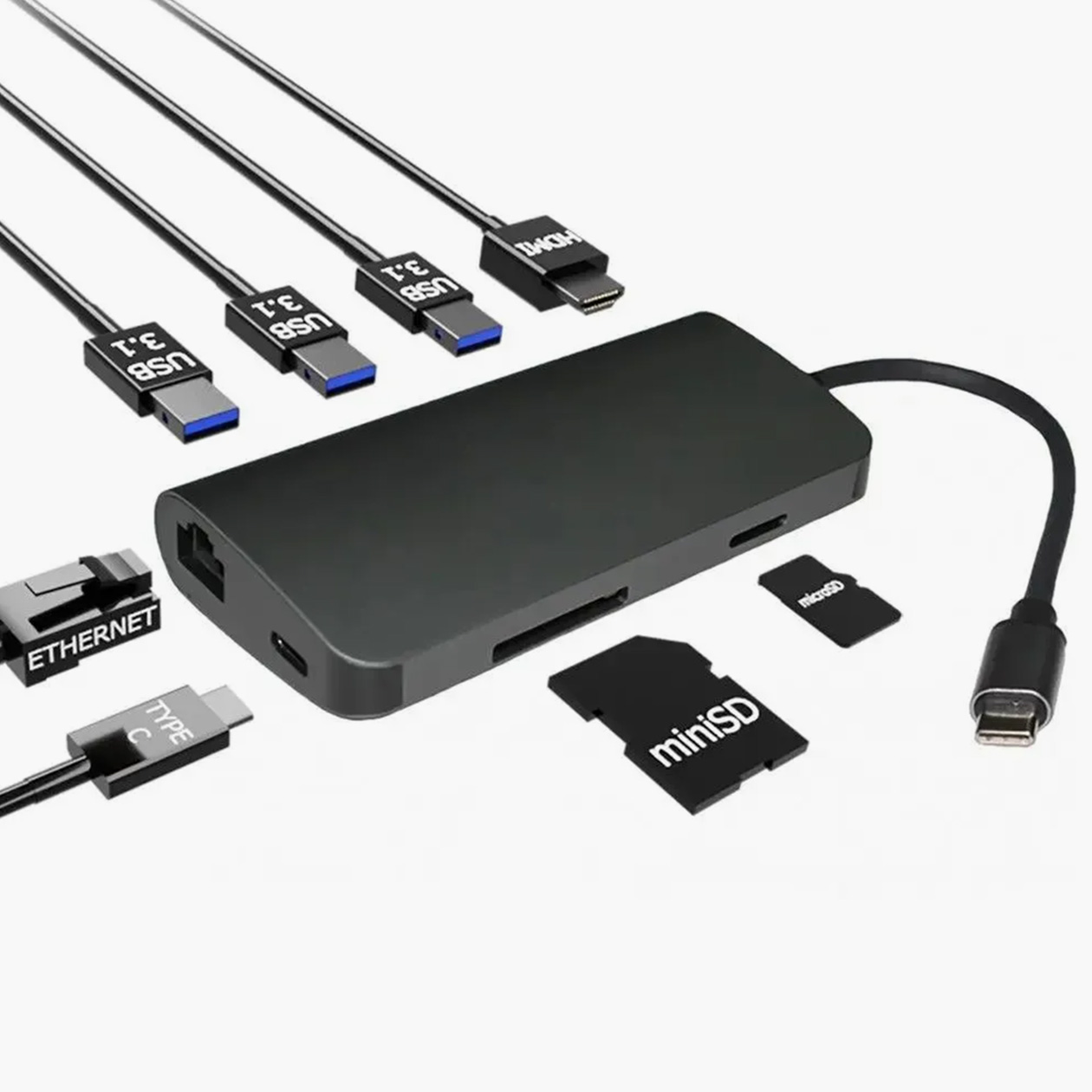 Док-станция c подключением через USB-C. Особенно удобна, когда нужно подключать много разной периферии. Стоит 10 199 ₽