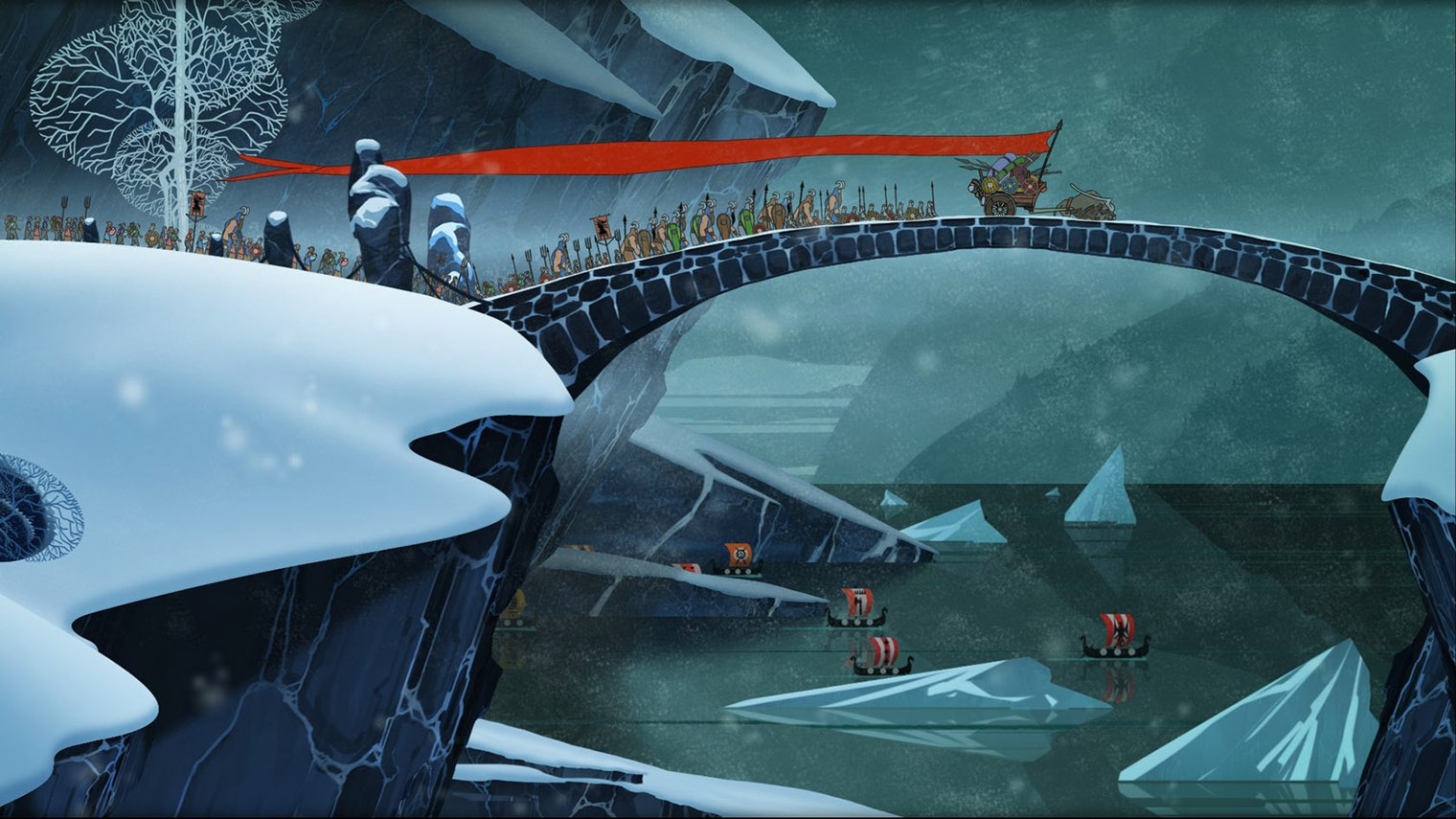 Визуально Banner Saga напоминает мультфильм, но очень жестокий и суровый. Кадр: Versus Evil