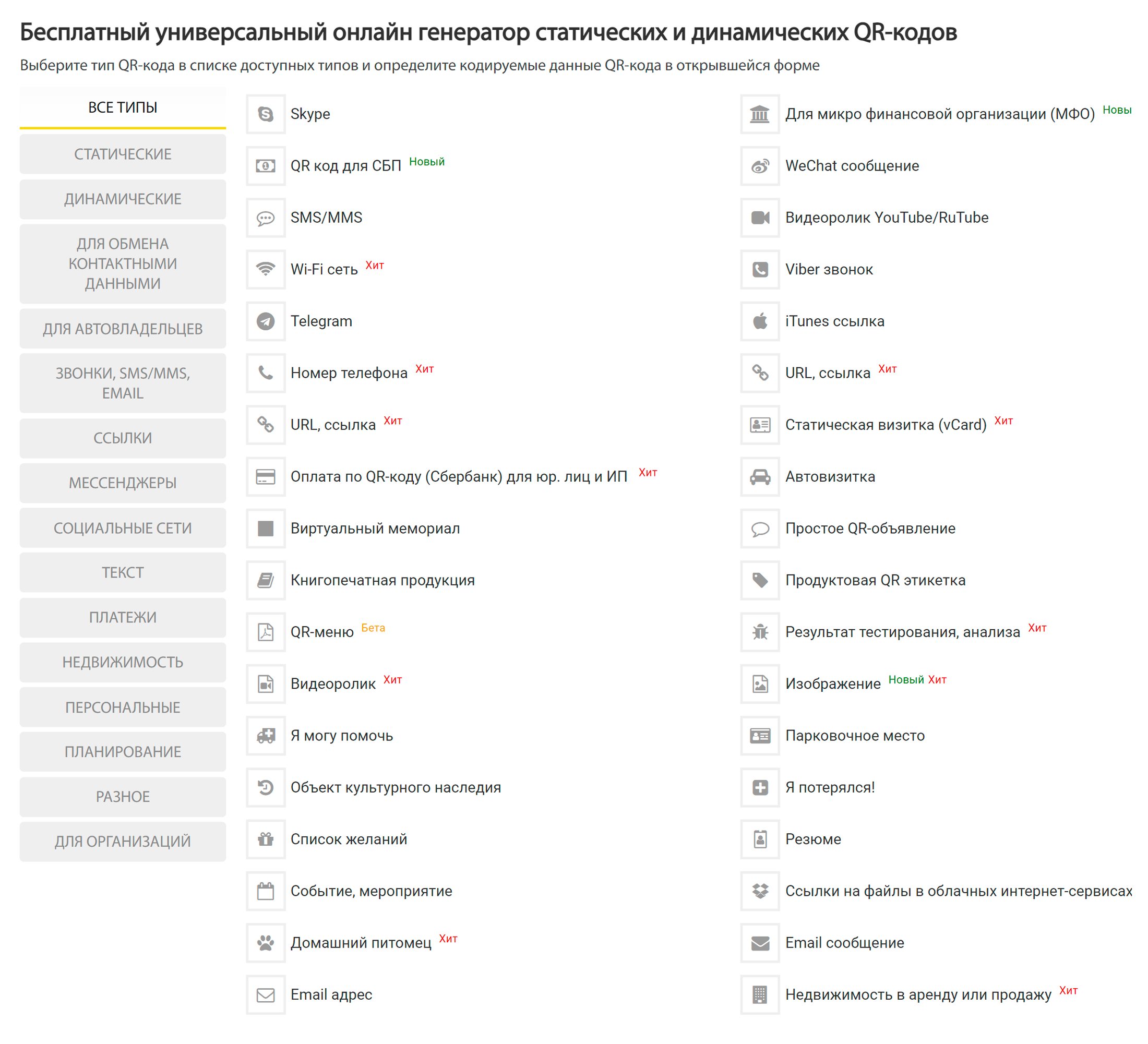 Все типы QR⁠-⁠кодов не поместились на скриншот