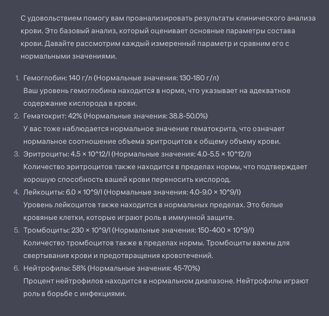 Фух, анализ анализа показал, что все в норме! По каждому показателю можно задать дополнительные вопросы, если не все понятно