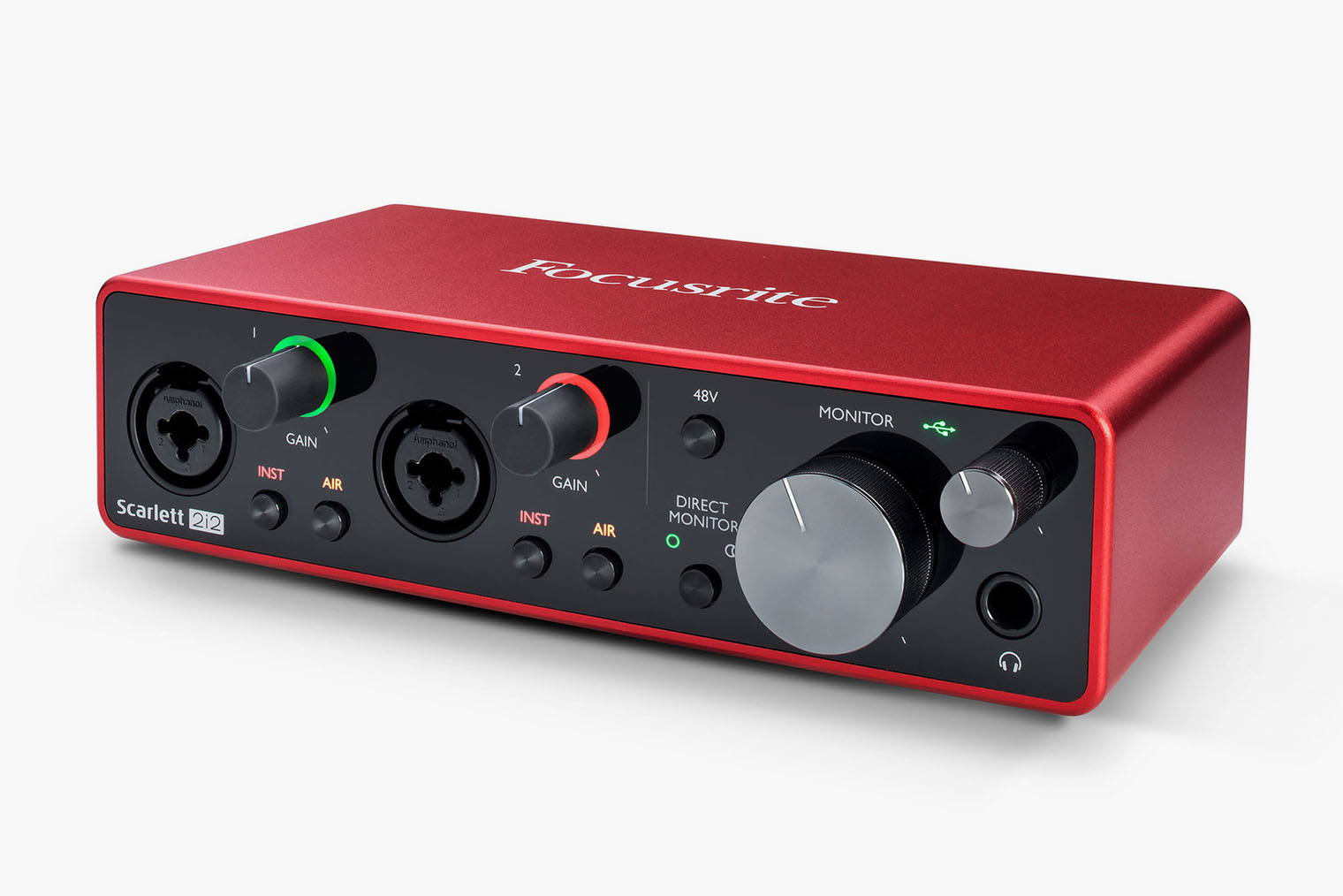 Внешняя «коробочка» от Focusrite. Можно подключить одновременно два микрофона или музыкальных инструмента и наушники. С компьютером соединяется по USB, помещается в карман обычной куртки. Стоит около 20 000 ₽