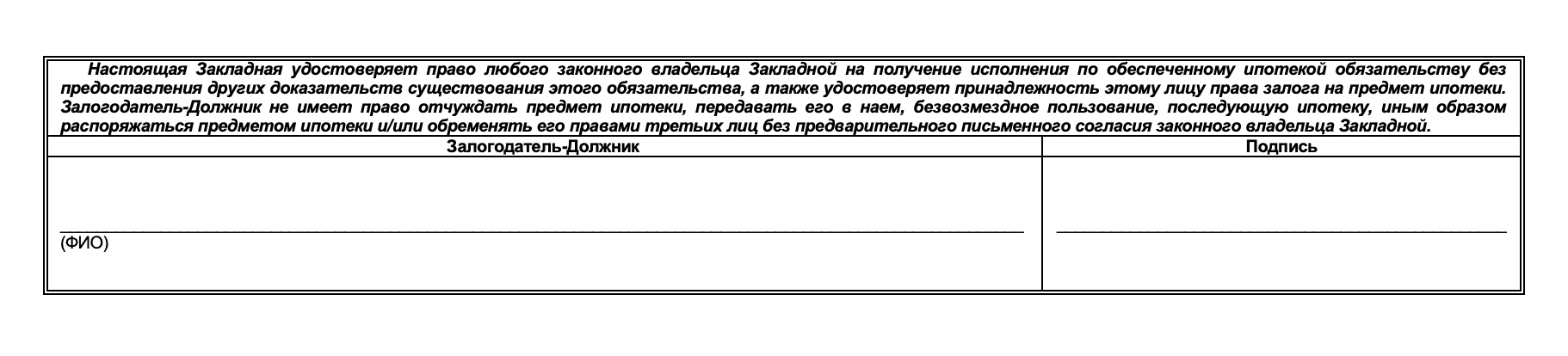 Так выглядят типичные условия в закладной на квартиру