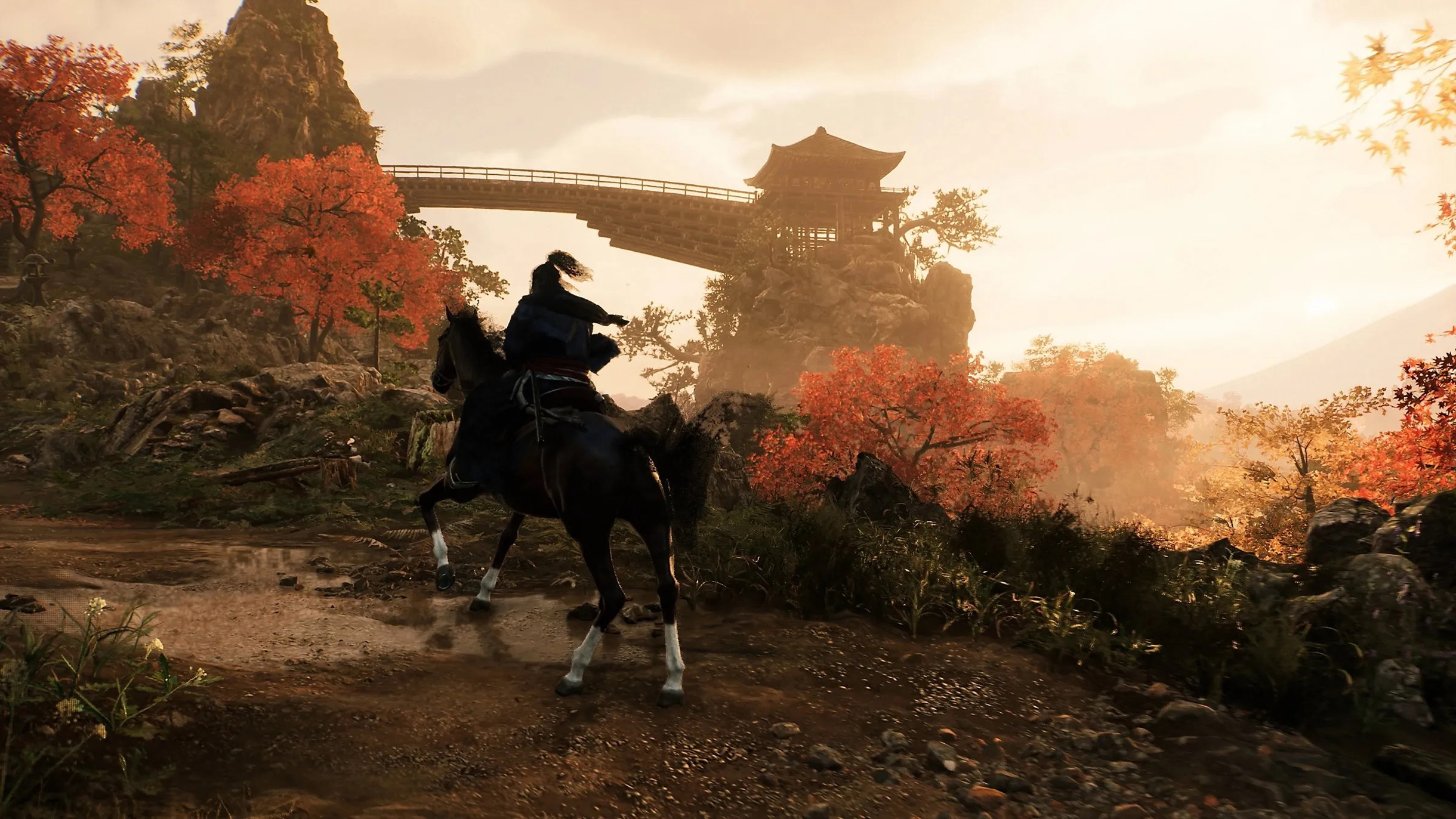 Rise of The Ronin явно уступает Ghost of Tsushima по качеству графики, но порой тоже генерирует красивые виды