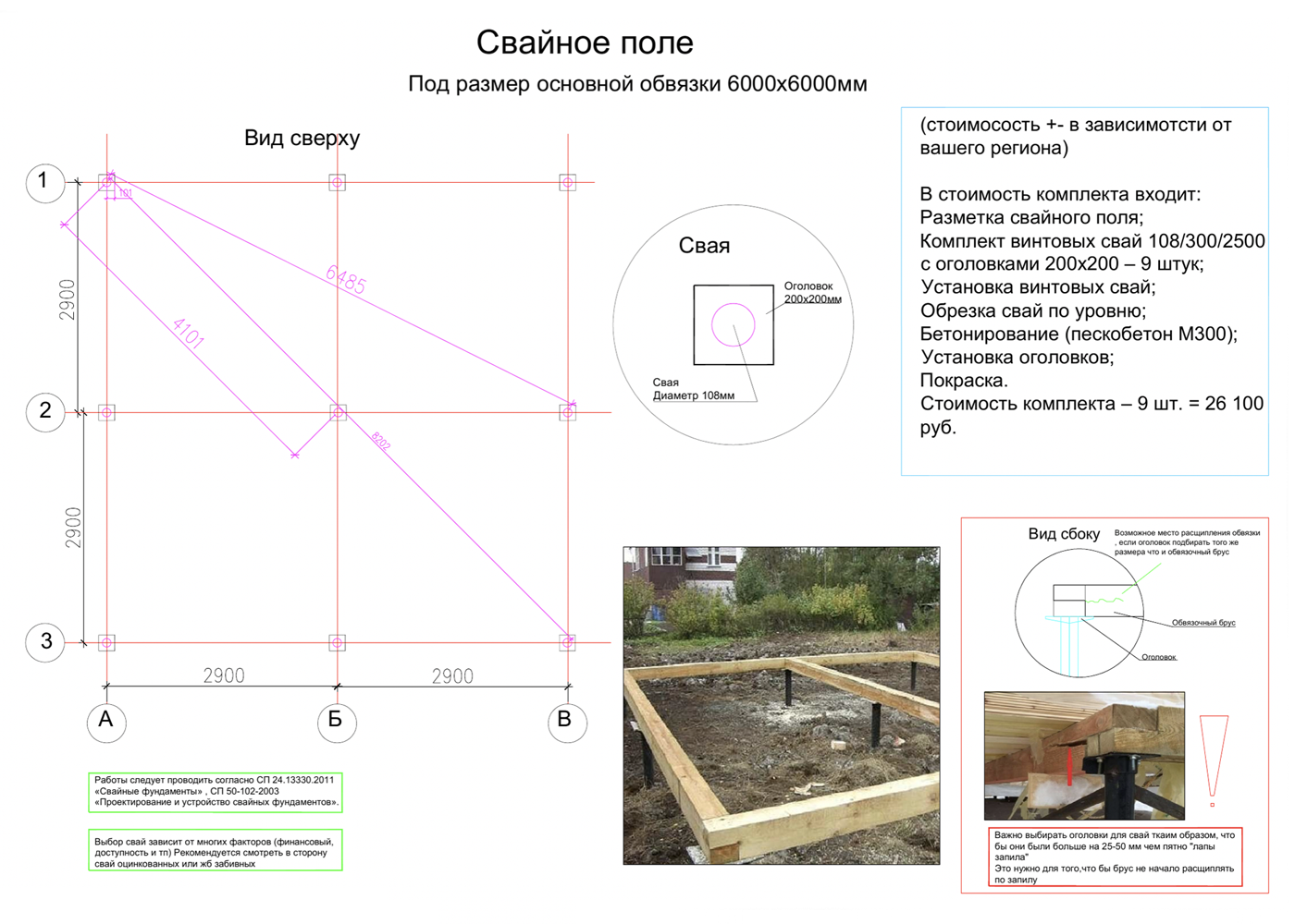 Рассчитываю свайное поле, узлы стыковки обвязочного бруса, а также примерную стоимость материалов для такого фундамента