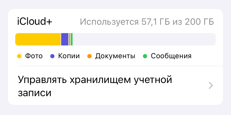 На виджете можно сразу увидеть, какой тип файлов занимает больше всего места