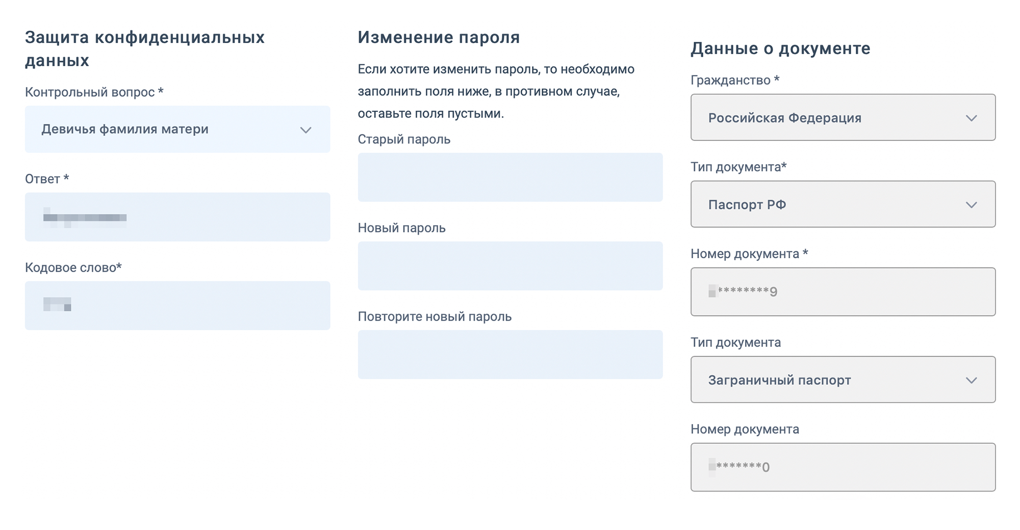 В данных о документе можно указать российский и заграничный паспорт