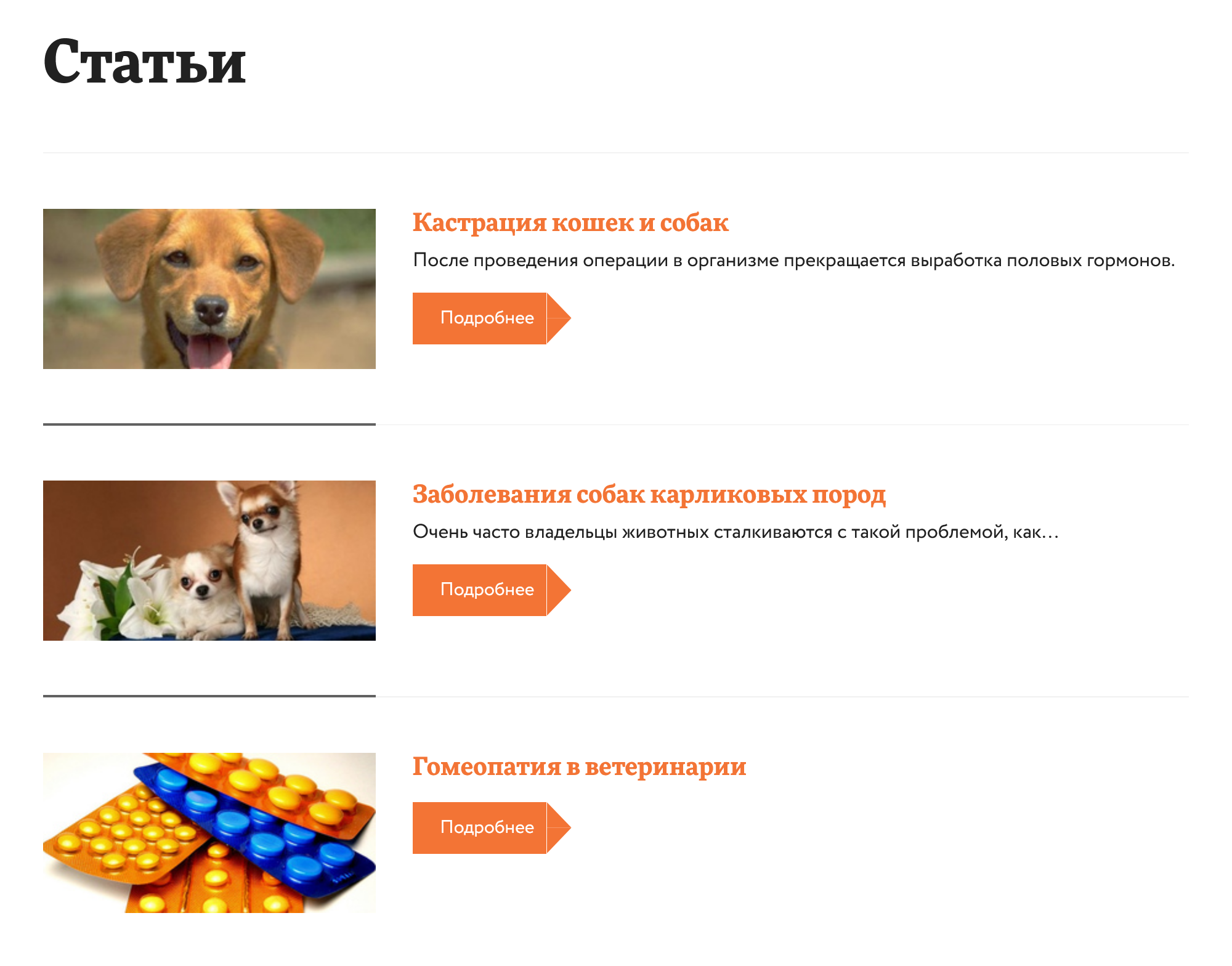 Статьи на сайте — это тоже плюс. Так владельцы животных могут получить бесплатную полезную информацию