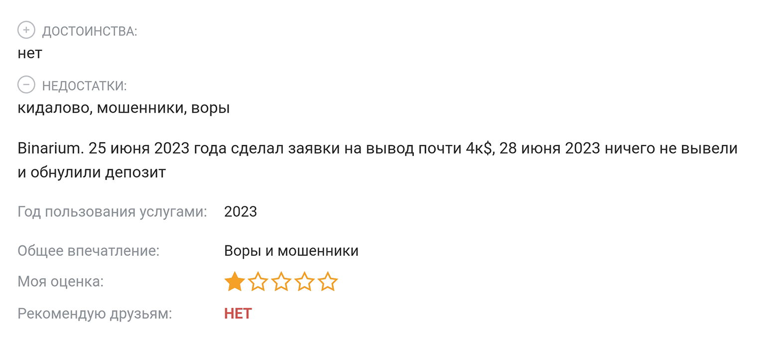 Судя по отзывам, клиенты «Бинариума» часто сталкиваются с проблемами при выводе средств. У меня не сложилось впечатления, что это заказ конкурентов компании