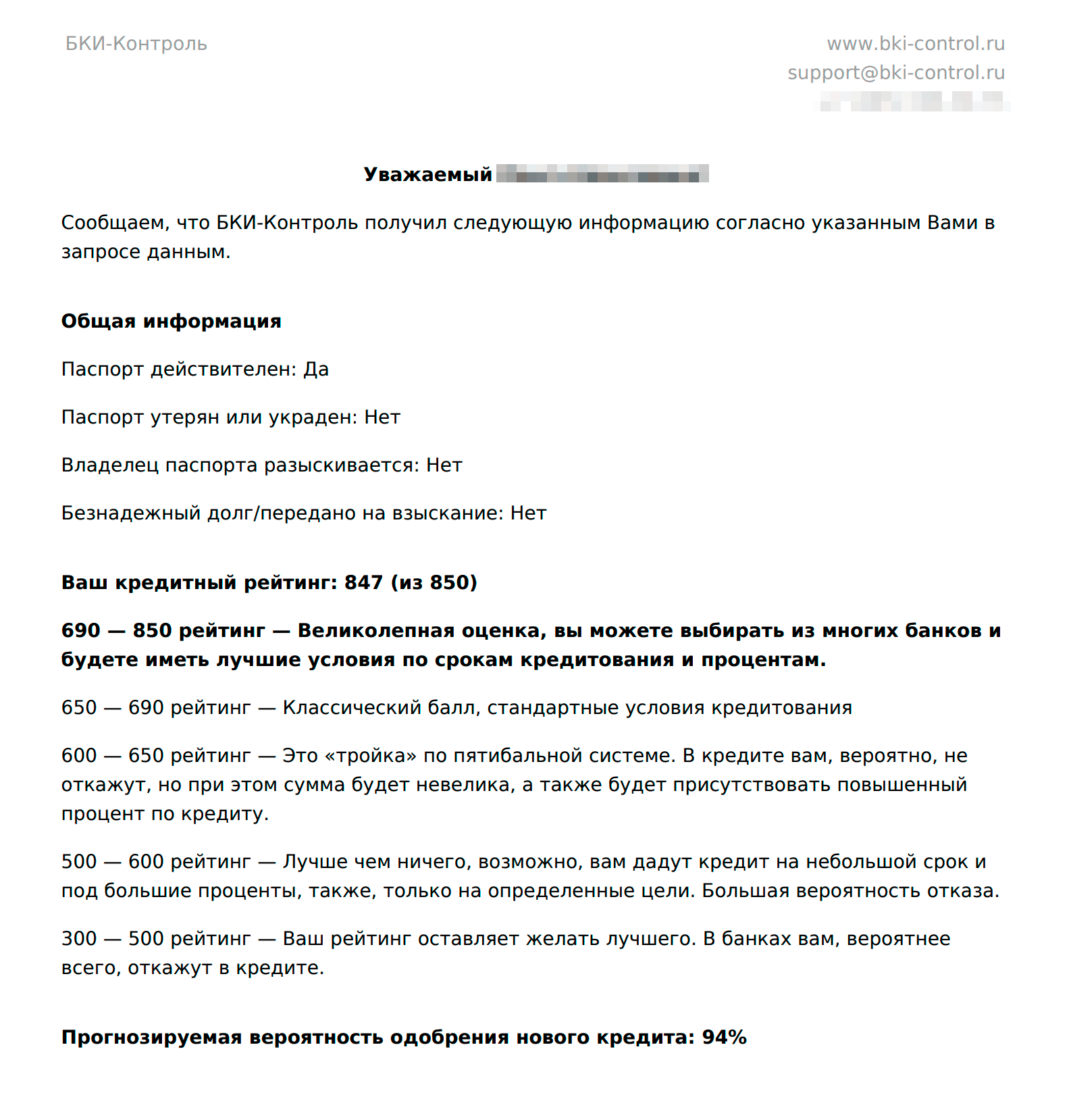 Вот и весь отчет. Вместо кредитной истории — циферки, рассчитанные благодаря «работе уникального алгоритма обработки любого обезличенного набора данных»