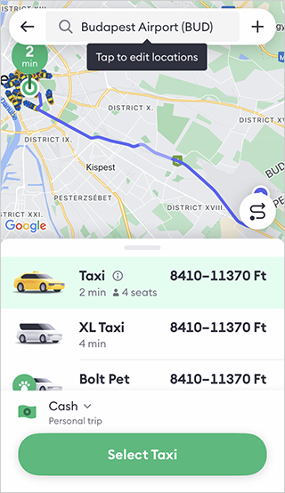 Стоимость поездки от нашего дома до аэропорта в Bolt и Fötaxi