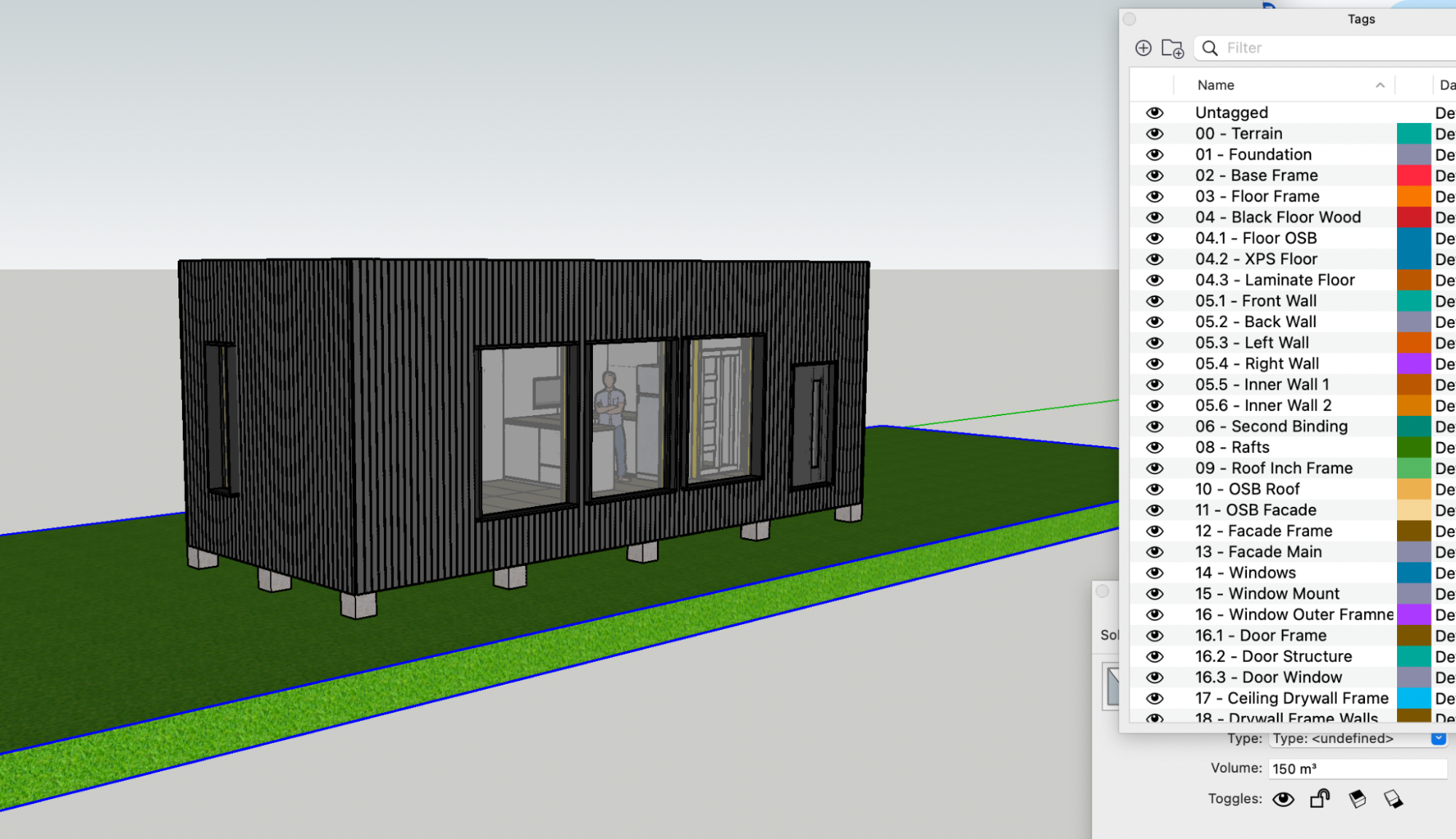 Проект я рисовал в программе SketchUp, так выглядел рабочий вариант