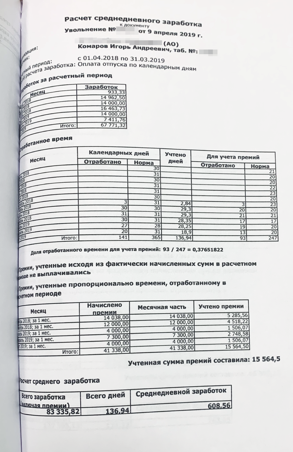 По мнению банка, мой среднедневной заработок — 608,56 ₽, а не 1670,76 ₽, как считал я. То есть за 72 дня вынужденного прогула мне было положено 43 816,32 ₽, а не 120 294 ₽