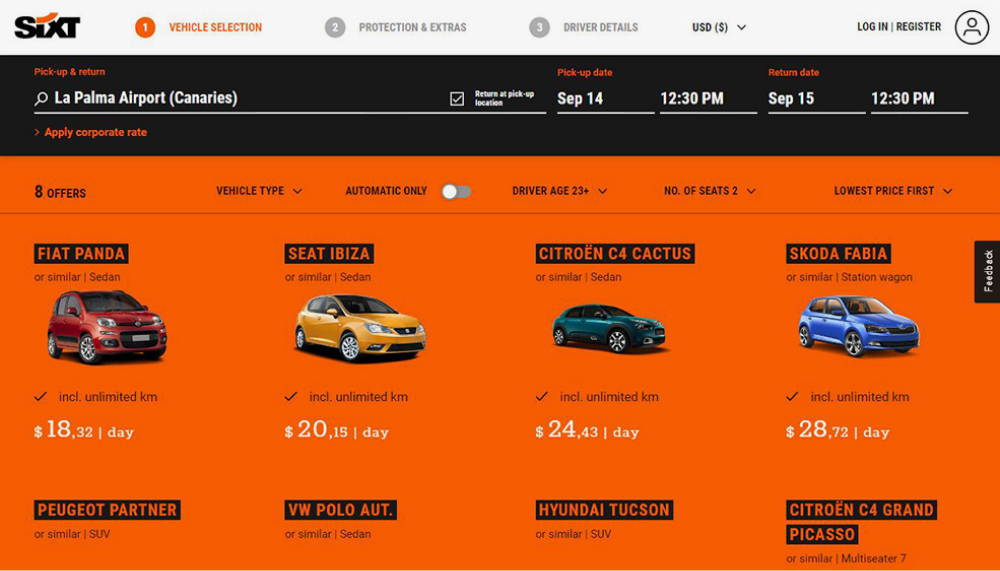 На Пальме более выгодный вариант в Sixt — 18,32 €