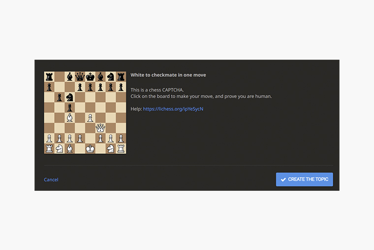 Логично, что такая капча есть на шахматном сайте Lichess