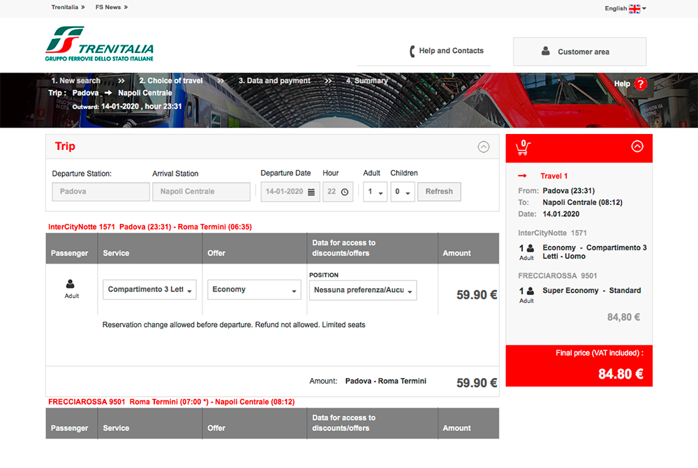 Билеты продают на сайте «Trenitalia»