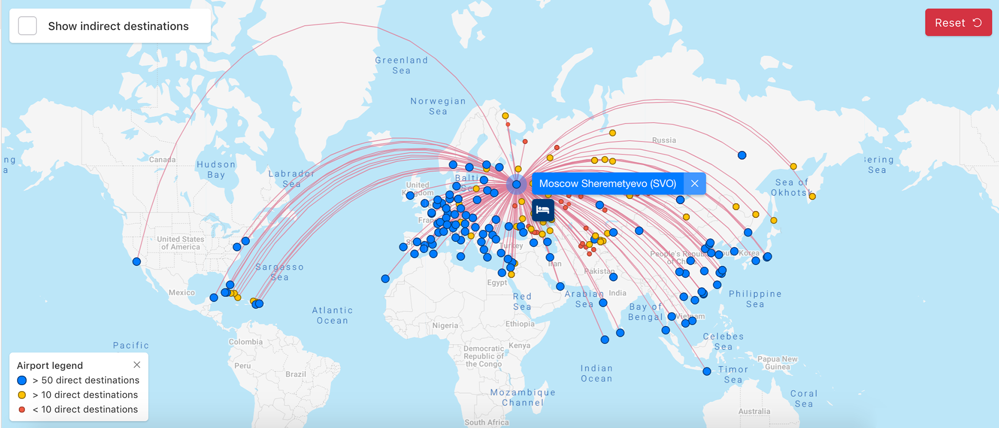 Все прямые рейсы из Шереметьева на Flight connection