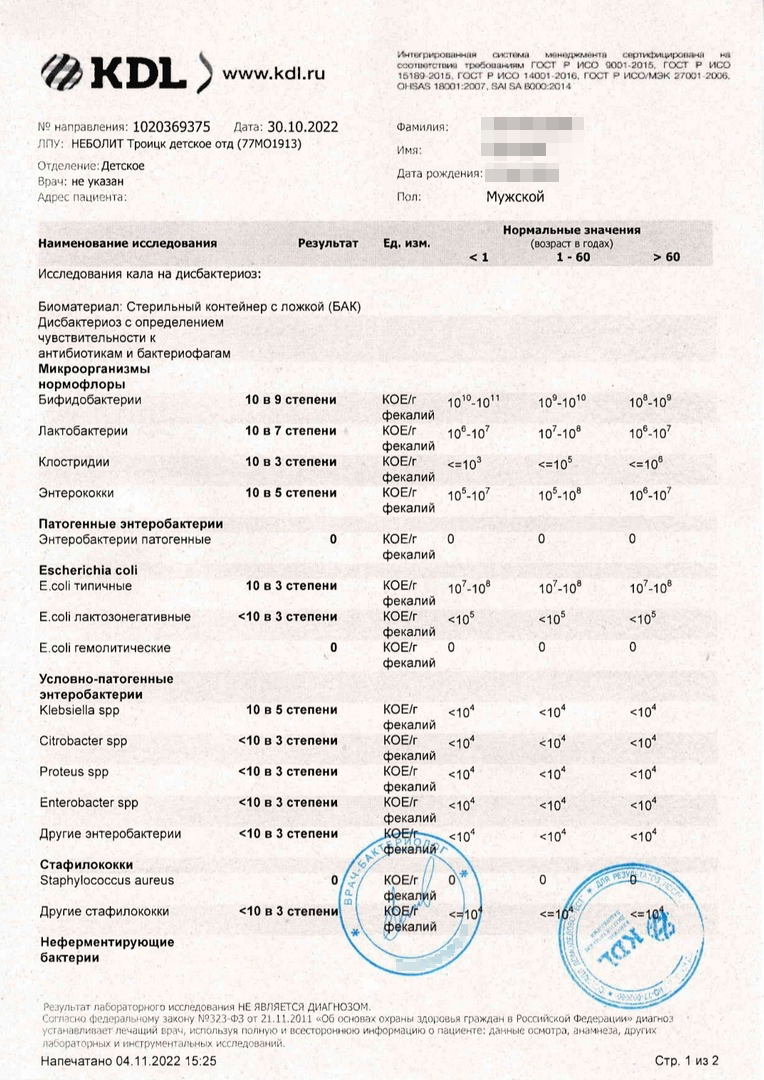 Анализ на дисбактериоз