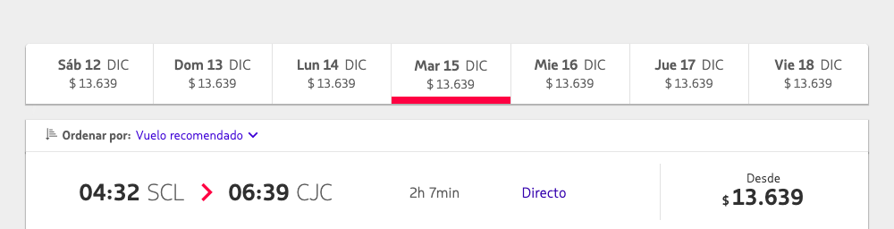 Такой же перелет на чилийской версии сайта Latam стоит 13 639 CLP (1350 ₽)