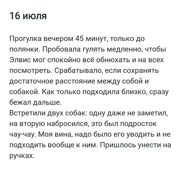 Я веду свой дневник наблюдений за собакой в мобильном приложении для заметок