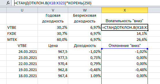 Формула в «Экселе», которая считает стандартное отклонение