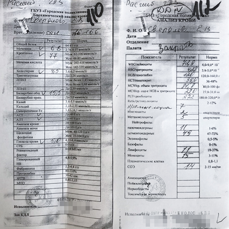 Тот самый анализ крови: бланк был исчерчен пометками