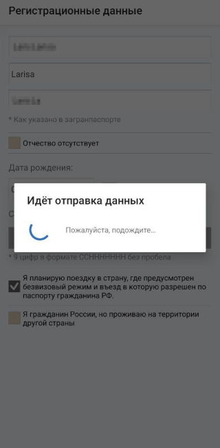 Я не смогла зарегистрироваться в приложении «Зарубежный помощник» — оно зависло на этапе отправки личных данных