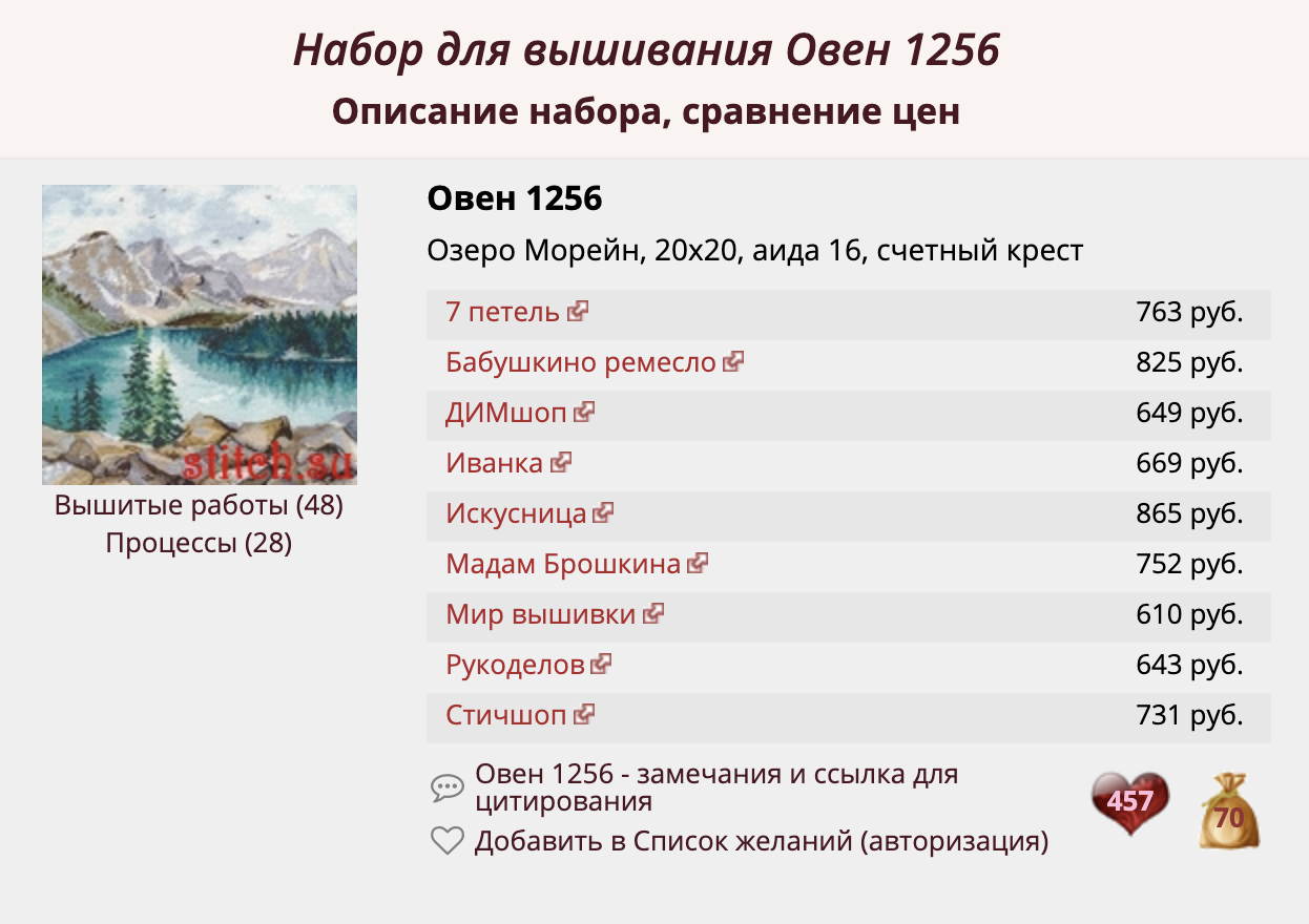 Сравнение цен на «Озеро Морейн» на сайте stitch.su. Этот набор — хит осенней вышивальной выставки «Формула рукоделия» 2019 года