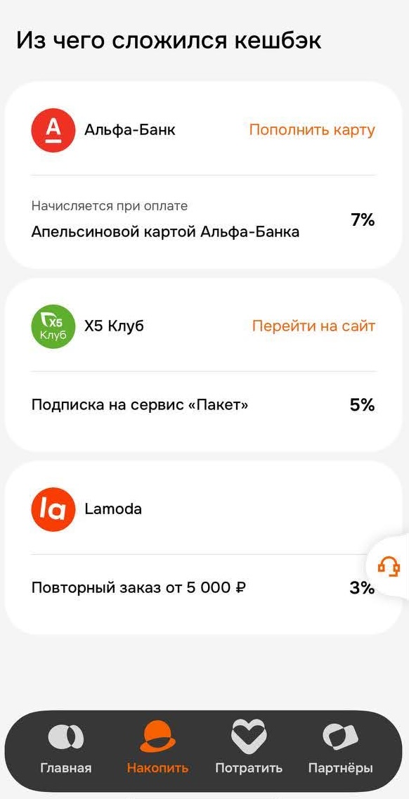 Такой был кешбэк в Апельсине на начальном уровне, сейчас добавился процент от билайна