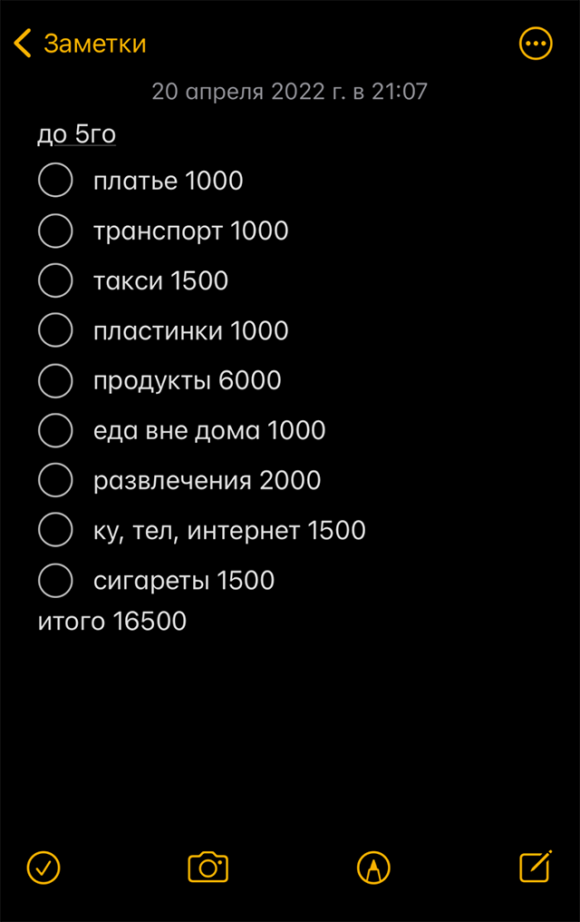 Рассчитала бюджет на две недели — мне понадобится 16 500 ₽