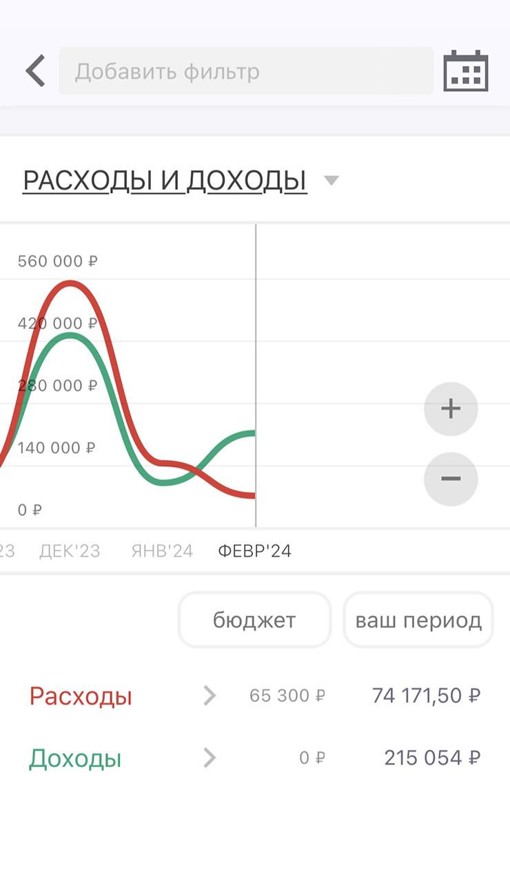 Общая статистика расходов и доходов в феврале