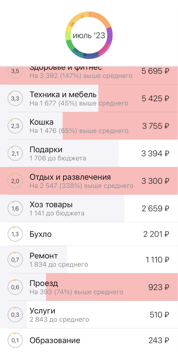 Так выглядят наши траты июля в приложении