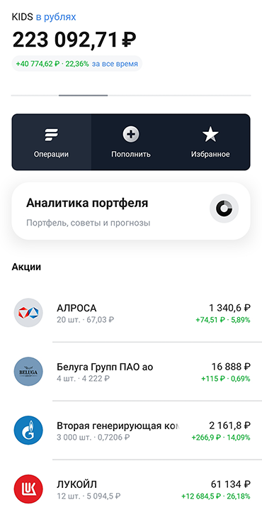 Портфель на детском брокерском счете