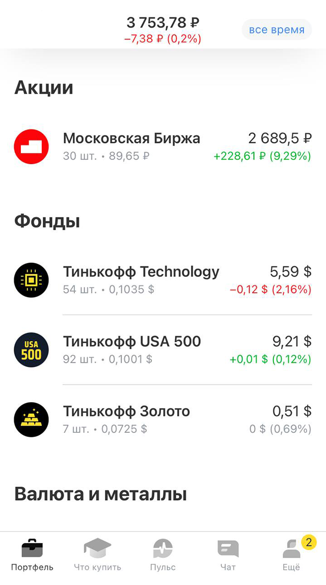 Мой брокерский портфель. Пользуюсь только «Т-Инвестициями»