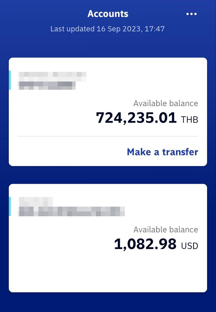 Мой «расходный» счет в «Бангкок-банке». Особенности медстраховки в Таиланде вынуждают хранить на счете 200 000⁠—⁠300 000 THB в качестве залога, но я держу больше