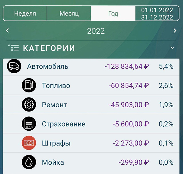 Траты на автомобиль за год