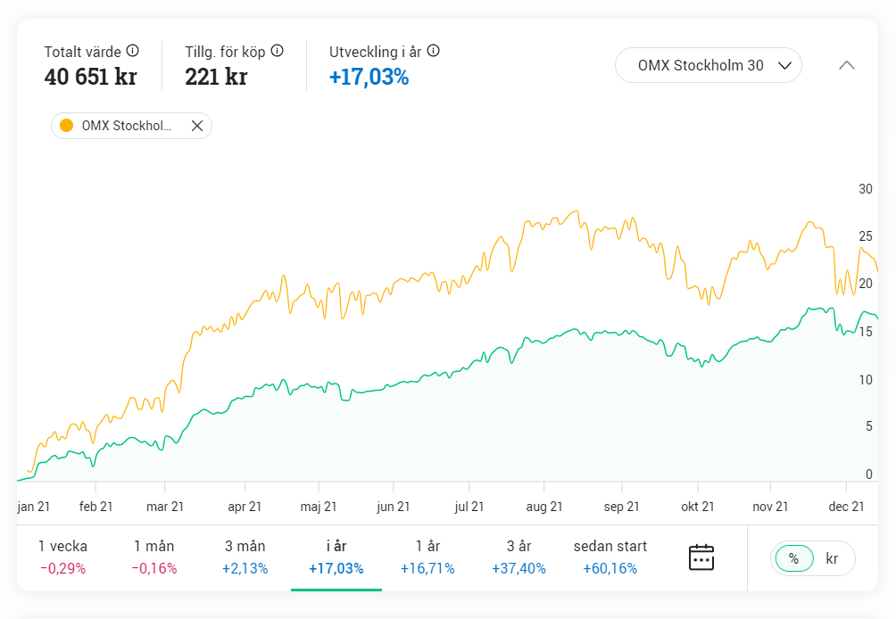 Моя годовая прибыль обозначена зеленой линией — это около 17%