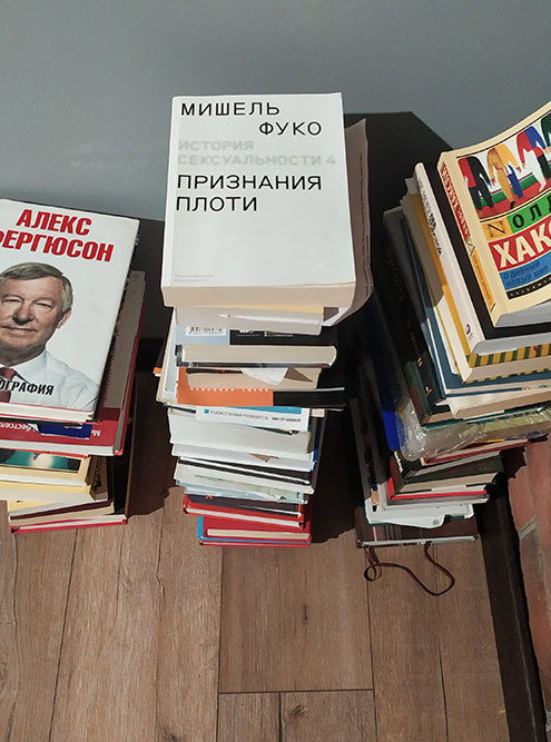 А это моя библиотека. Мебель в квартиру я купил не всю, поэтому часть книг складирую так, часть на подоконнике. Это не добавляет уюта, но деваться некуда