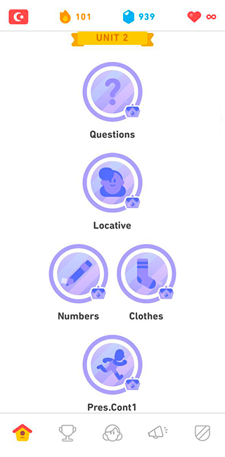 Мой прогресс в «Дуолинго». Забавная особенность: из-за того, что в «Дуолинго» можно учить турецкий только с английского, я сначала перевожу в голове на него и только потом на русский