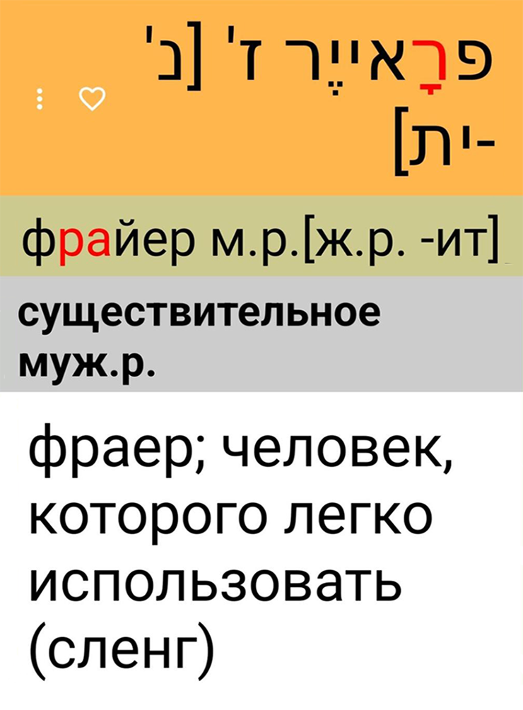 Значение слова «фраер» на иврите