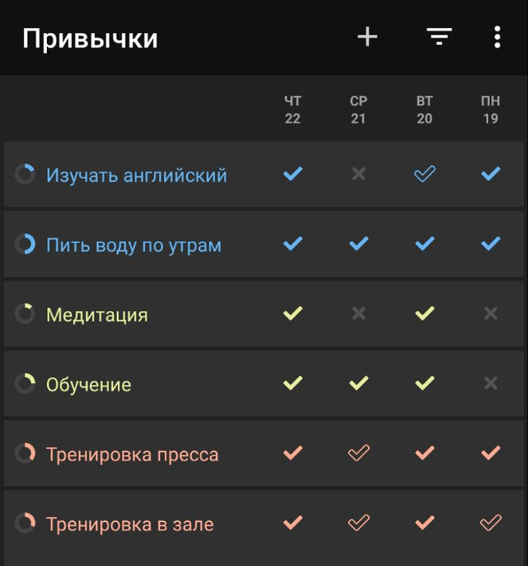 Скриншот из приложения «Привычки»