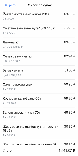 Наш обычный список продуктов на неделю. Отдельно покупаем полуфабрикаты в «Мяснове», свежее молоко и иногда фрукты