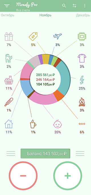 Скриншот из приложения — ноябрьские траты и накопления